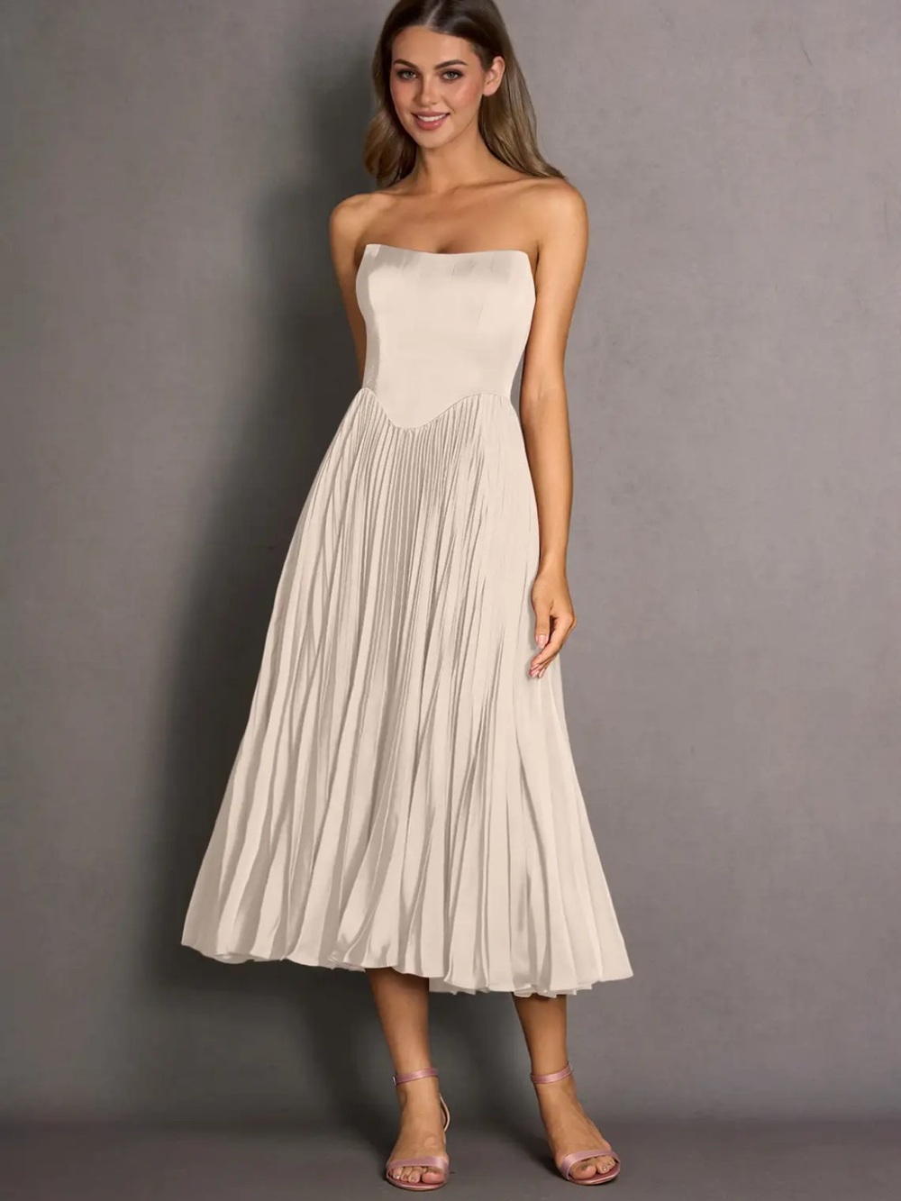 Azazie Satin Dress in champagne
